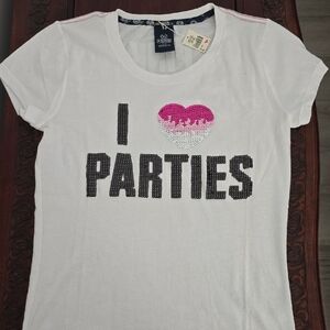 NWT Vintage PINK White T-Shirt with Sequin Design Size LARGE